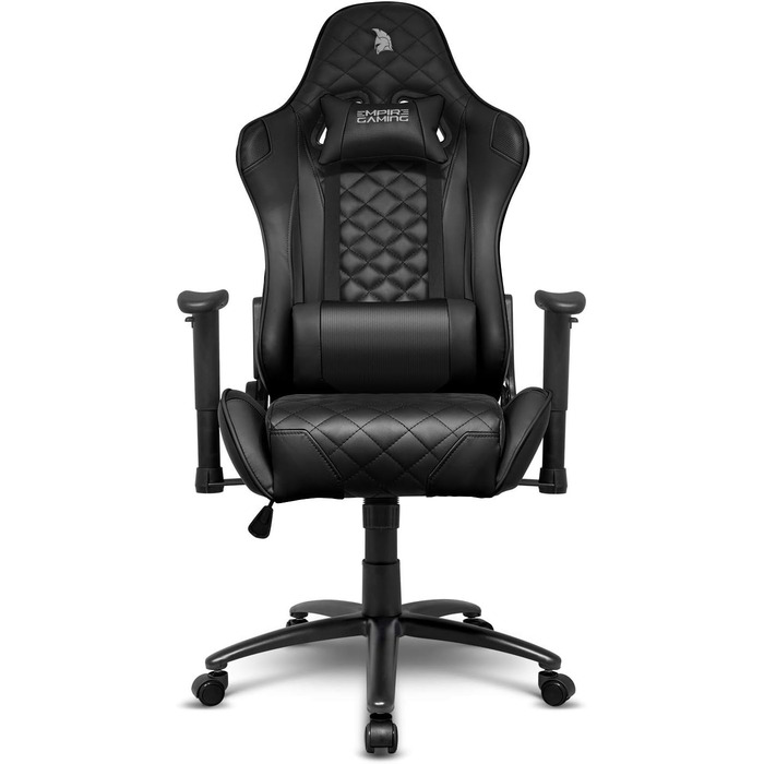 Ігрове крісло EMPIRE GAMING Racing 700, чорне/біле, ультракомфортне, ергономічна форма, регульовані 2D підлокітники, з подушками для попереку та шиї