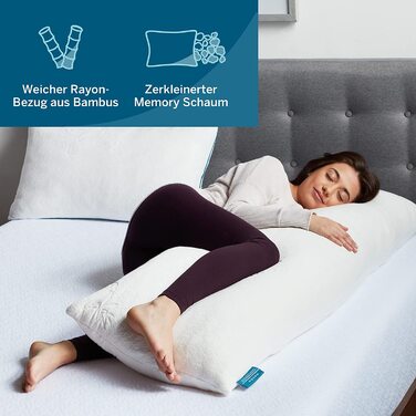 Подушка для вагітних та сну на боці LUCID з ефектом пам'яті (Memory Foam), м'який бамбуковий чохол, біла