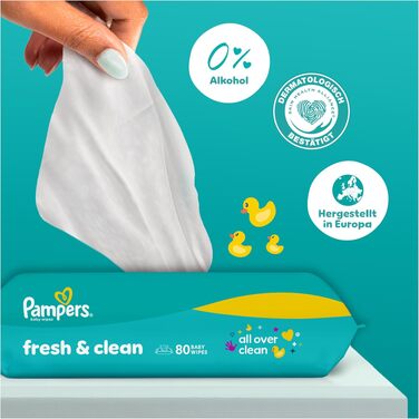 Вологі серветки для дітей Pampers Fresh Clean, 15 упаковок по 480 шт