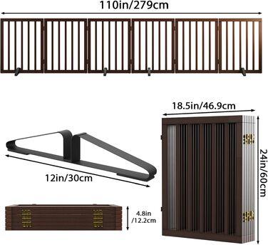 Загородження для собак Semiocthome з бамбука, 61 см, 2 панелі (60x280 см), коричневе - безпечний паркан для цуценят та тварин в будинок