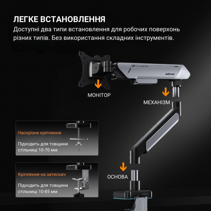 Настільне кріплення для монітора Anda Seat Stealth Pro II RGB 17’’-42’’ Titanium