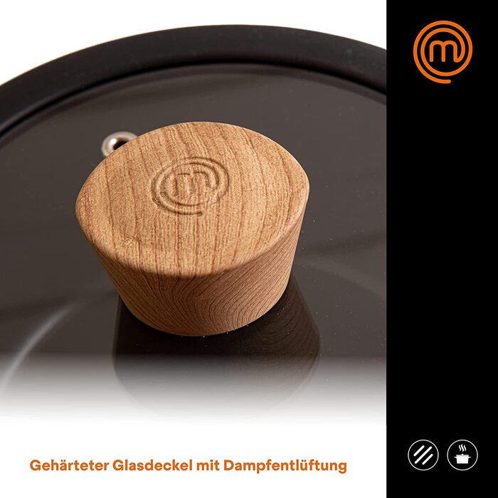 Каструля MasterChef з кришкою 20 см, алюмінієва, антипригарна, індукційна, з дерев'яною ручкою, універсальна для всіх плит, набір каструль і сковорідок, натуральна колекція