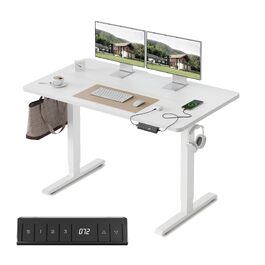 Електричний підйомний стіл FEZIBO 100x60 см, регульований робочий стіл з USB-C та USB-A портами, 3 режимами пам'яті, висота 72–118 см, білий