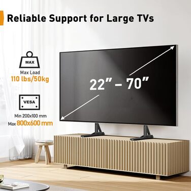 Універсальний підставний стійка для телевізора Perlegear PGTVS49B з LED-підсвіткою, для діагоналей 24–60 дюймів (сумісна з 22-70
