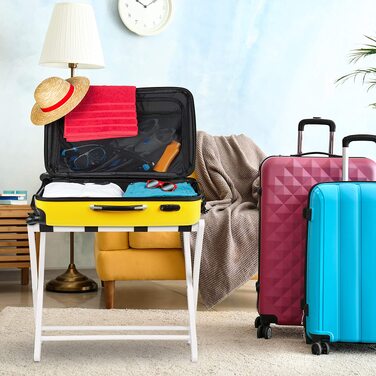 Складана підставка для валізи Relaxdays, дерев'яна полиця для багажу (54,5 x 66 x 44 см), біла — для готелів та дому