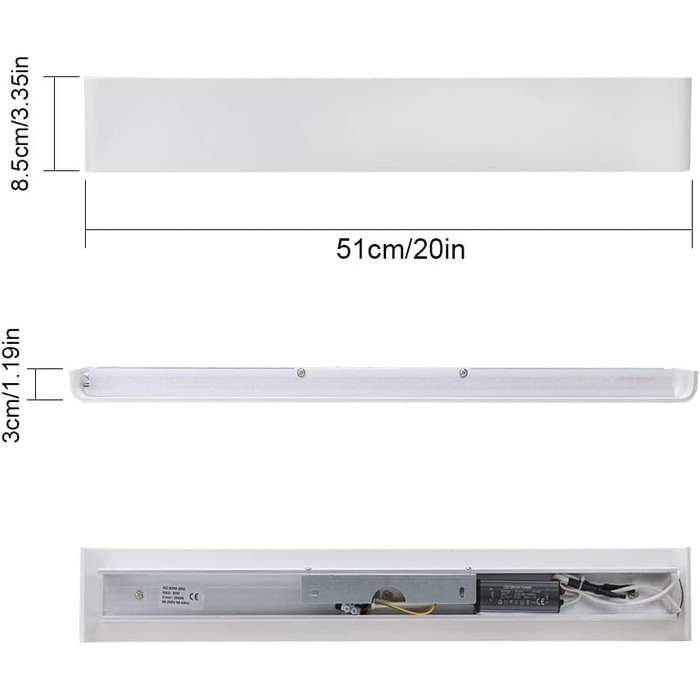 Світильник настінний Klighten LED 20W, 60 см, сучасний, тепле біле світло 3000K, для ванної, вітальні, спальні, сходів, білий