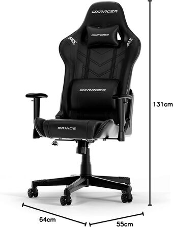 Ігрове крісло DXRacer PRINCE L чорне, штучна шкіра, оригінал
