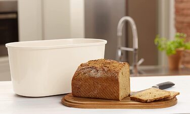 Хлібниця ECHTWERK FRESH з акацієвим кришкою-дошкою, 37×22×17 см, для 1 кг хліба, кремова
