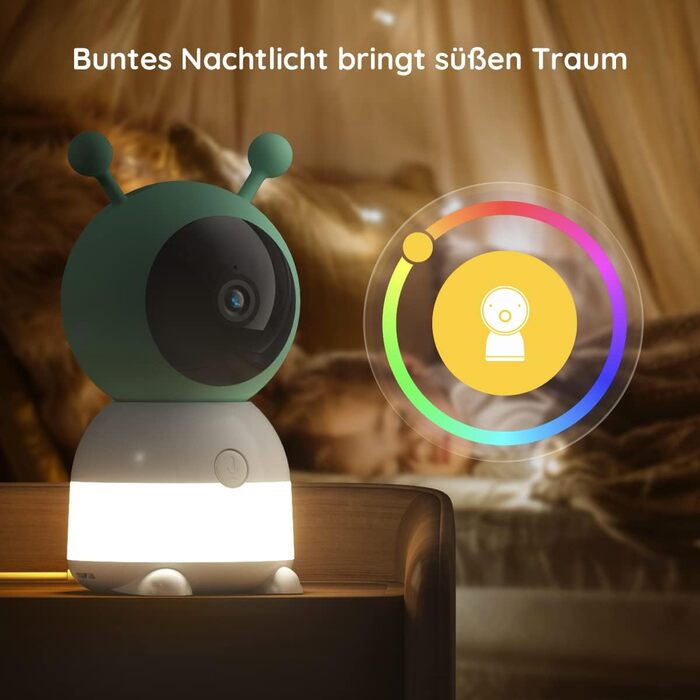 BOIFUN Додаткова камера для немовлят 6T 2K WiFi: відеоняня з нічником, датчиком руху/плачу/звуку, AI-відстеженням, датчиком температури/вологості, записом відео
