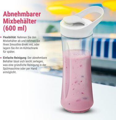 Блендер Clatronic SM 3593, 250Вт, для смузі, шейків, супів та соусів, білий, міксер з чашею-тримачем для напоїв