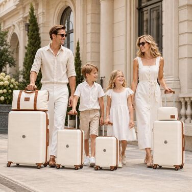 Набір валіз Travelhouse Bari Premium (6 предметів): легкі пластикові ранці ABS з TSA-замком, 4 валізи, дорожня сумка та косметичка, колір кремовий/білий