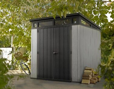 Сарай садовий Keter Artisan 7x7 з підлогою, похилим дахом, подвійними дверями та вікном, 214x218x226 см, 8.3 м³, сірий - для зберігання на вулиці