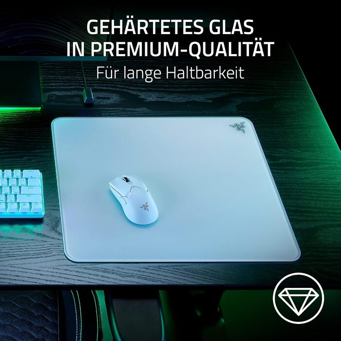 Скляний ігровий килимок для миші Razer Atlas Premium (загартоване скло, мікротравлена поверхня, білий, 450 x 400 x 5 мм)