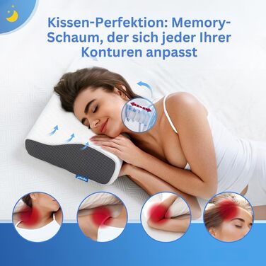 Ортопедична подушка з ефектом пам'яті Derila Memory Foam для шиї та голови, для сну на боці, розмір King Size (60 x 35 см)