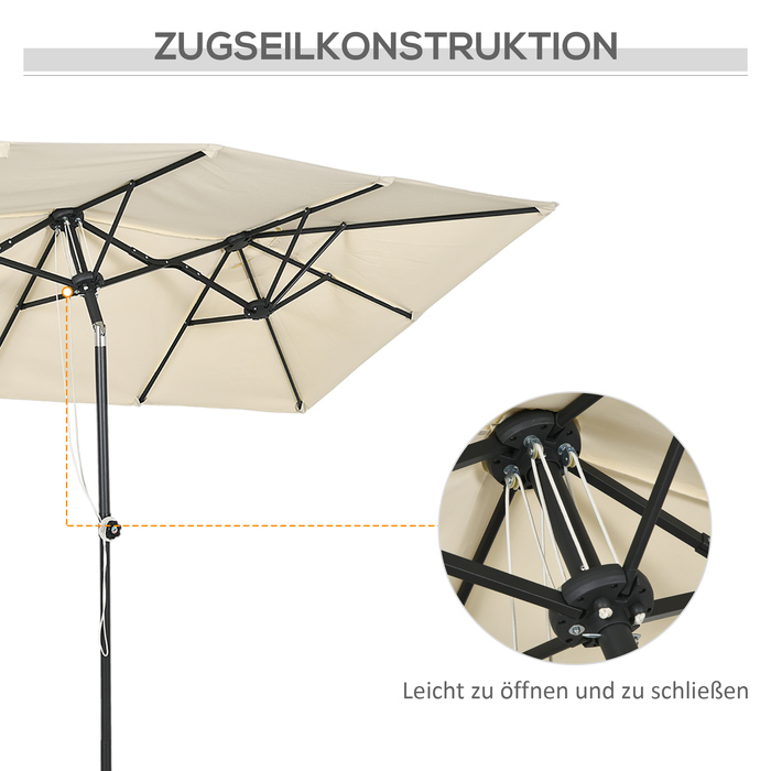 Outsunny Parasol, садова парасолька 150 x 295 см, подвійна парасолька з регульованим кутом нахилу, ринкова парасолька для патіо, поліестер, кремовий