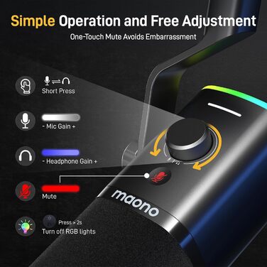 Динамічний мікрофон MAONO PD100X XLR/USB для стрімінгу, подкастів, геймінгу, YouTube, з програмним забезпеченням, кнопкою вимкнення звуку та регулятором гучності, сумісний з ПК, PS4/5, Mac