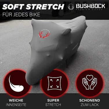 Преміум чохол для мотоцикла в приміщенні BUSHBOCK® — еластичний пилозахисний покривал з дихаючого оксамитового стрейч-тканини, сірий (розмір M-L)