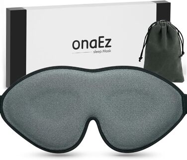 3D маска для сну onaEz для чоловіків і жінок, поліпшена світлонепроникна шовкова маска з поглибленням для очей 12 мм та м'якими носовими вставками, сіра, для подорожей і відпочинку, 2024