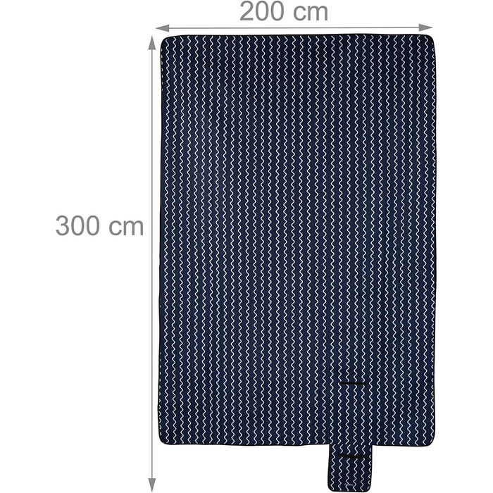 Пікнік килимок Relaxdays XXL 200x300 см, флісовий, водонепроникний, теплоізольований, з ручкою для перенесення, темно-синій/білий