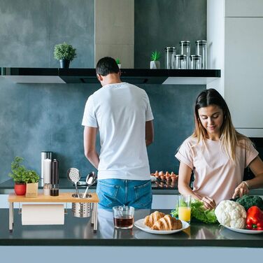 Кухонна полиця Relaxdays для стільниці, тримач для рушників і столових приборів, органайзер для спецій, бамбук і нержавіюча сталь, 21x55x18 см, натуральний/сріблястий