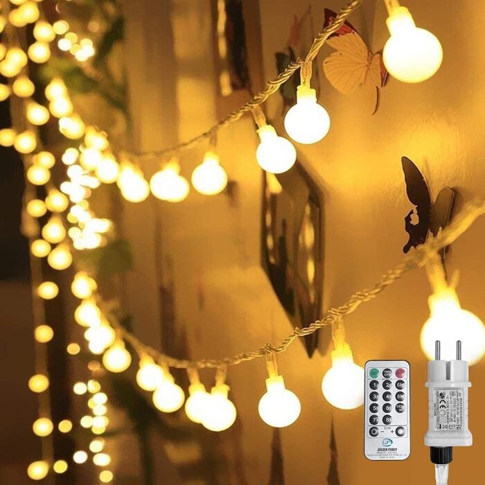 Гірлянда кулькова WOWDSGN 200 LED 20 м, диммована, для дому та вулиці, 8 режимів, енергозберігаюча, тепле біле світло, для Різдва, вечірок, весіль, саду