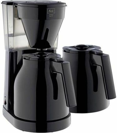 Кавоварка Melitta Easy Therm з подвійною термокавником, крапельна фільтр-кавоварка з функцією захисту від протікання, для 8 чашок, чорна, 2 термокавники