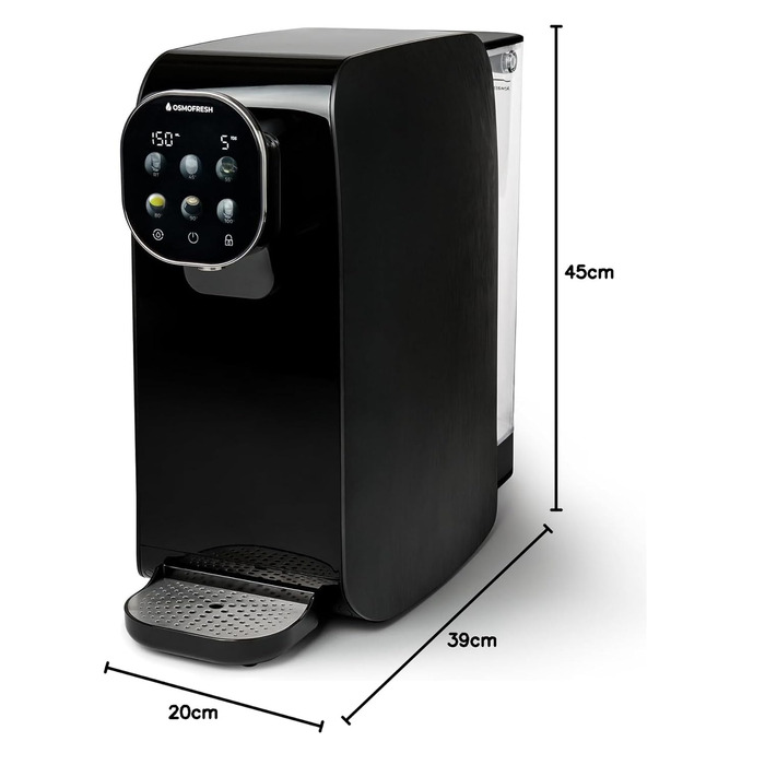Система зворотного осмосу OsmoFresh Quella Pro Black з гарячою водою та 7-ступеневою фільтрацією для кухні, офісу, кемпера - чиста питна вода без вапняного нальоту