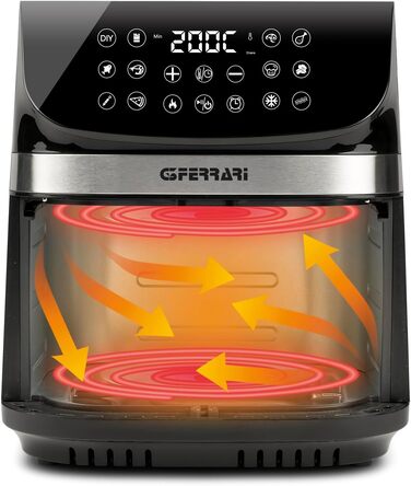 Мультифункціональна аерофритюрниця та гриль G3 Ferrari Friggisano BBQ G10181, 2000 Вт, 10 л XXL, 8 програм, бездимний барбекю, чорний/сірий