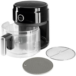 Цифрова аерофритюрниця GOURMETmaxx 3,3 л, скляна чаша, 1400 Вт, чорна/прозора, безжирне смаження, таймер