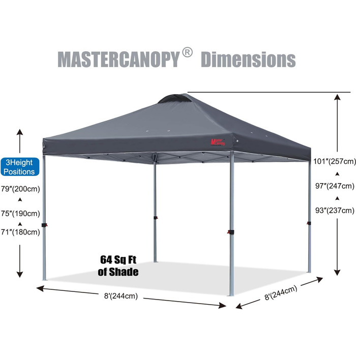 Тент шатро MasterCanopy 3x3 м з швидким розкладанням, Anthrazit. UPF50+, водонепроникний, з сумкою та мішками для вантажу. Для кемпінгу, заходів, саду.