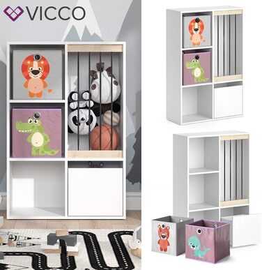 Дитяча полиця Vicco Luigi біла 72x107,8 см з 2 складними коробками, дизайн Опт.3 72x96, з коробками Собака/Кіт