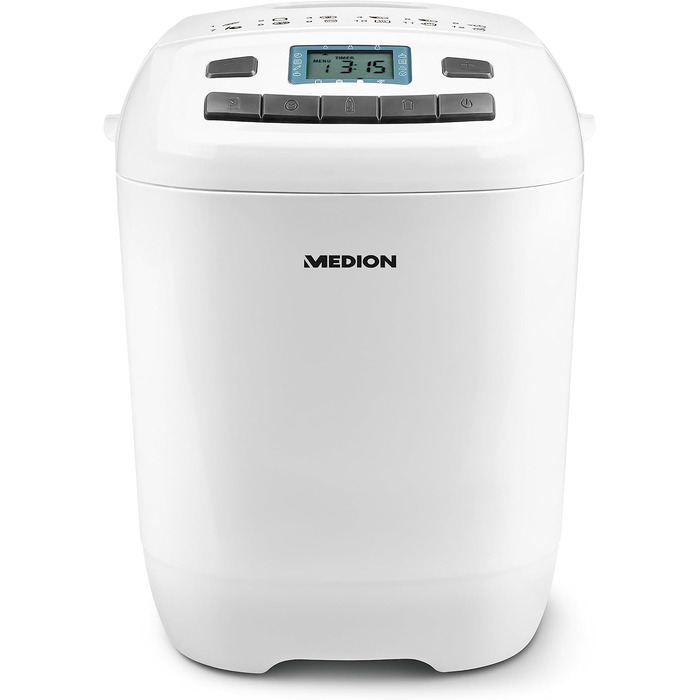 Хлібопічка MEDION MD 18636, 650 Вт, на 1000 г, 12 програм випікання, 3 рівні скоринки, функція підігріву, біла