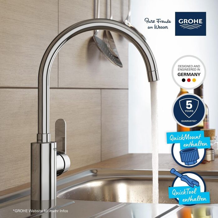 Змішувач кухонний GROHE Get з високим виливом, поворотний на 150°, економія води, хром 31494001