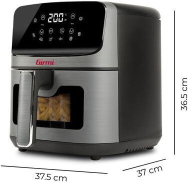 Аерофритюрниця Girmi FG27 Ecofrit Lite, 4.2 л, 1400 Вт, цифровий дисплей, 8 програм, таймер, без BPA та PFOA, сіра