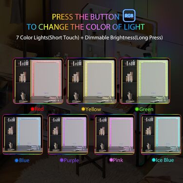 Туалетний столик Lvifur з RGB підсвіткою, бездротовою зарядкою, сімма кольорами, регульованою яскравістю, полицями та оксамитовим пуфом, з USB Type-C, для вітальні та спальні, чорний