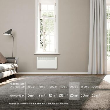 Електричний конвектор STIEBEL ELTRON CNS 2000 Plus LCD, 2 кВт, для 25 м², білий, енергозберігаючий, металевий корпус, LCD-дисплей, тижневий таймер, TÜV сертифікат