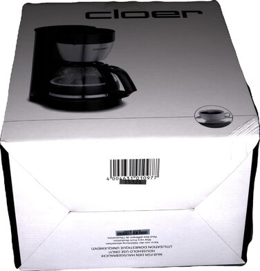 Кавоварка фільтраційна Cloer 5019 з функцією підігріву, 800 Вт, на 10 чашок, чорна, скляний глечик, фільтр 1x4
