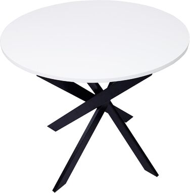 Круглий стіл для їжі Skraut Home Zen | 90x90x77 см | На 4 особи | Білий + Чорні ніжки