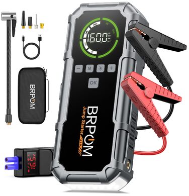 Powerbank Starthilfe BRPOM для автомобіля з компресором 160PSI, 8000A, 26800mAh, для бензинових та дизельних двигунів (12.0L), стартер, LED-ліхтар 600LUM, сріблясто-сірий