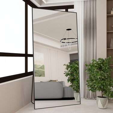 Дзеркало підлогове Ganzkörperspiegel 165x60 см, чорна рама, для спальні, вітальні, настінне або підлогове встановлення