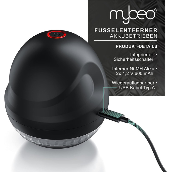 Електричний акумуляторний машинка для видалення катишків Mybeo, USB зарядка, для різних тканин, чорний, з безпечним вимикачем