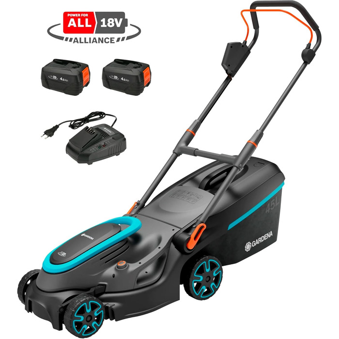 Акумуляторний газонокосарка Gardena PowerMax 37/36V P4A Ready-to-Use Set (14638-20) 37см, 350м², 45л, 2023