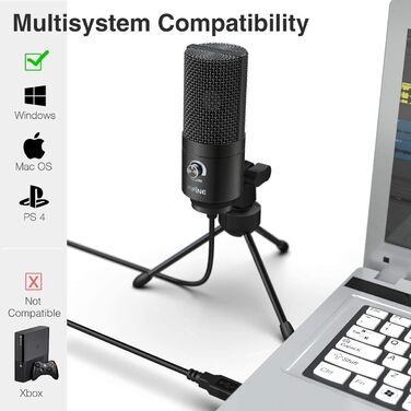 FIFINE USB мікрофон для ПК та ігор, студійний конденсаторний мікрофон для подкастів, стрімінгу, Mac, PS4, PS5, з підставкою, чорний