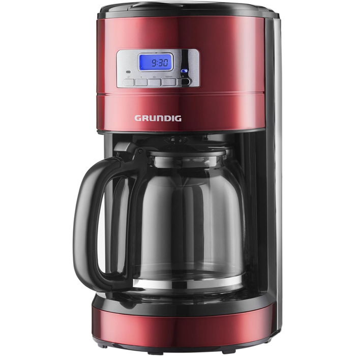 Кавоварка Grundig KM 6330 Red Sense, 1,8 л, 12 чашок, з цифровим годинником і програмованим стартом, металік червона