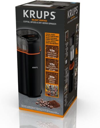 Кавомолка електрична Krups GVX212 Compact з регулюванням помелу та вибором кількості чашок, нержавіюча сталь, чорна