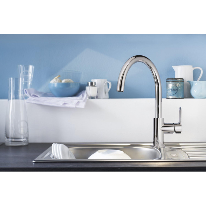 Змішувач кухонний GROHE BauEdge з високим виливом, хромований (31367000) - керамічний картридж, поворотний на 360°