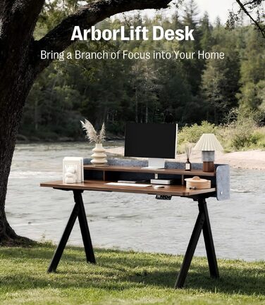 Електричний стіл MAIDeSITe Arbor Lift 140x70 см, регульований по висоті, чорний/горіх, з монітором та акустичною перегородкою