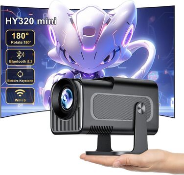 Beamer 4K HY260pro: Міні проєктор для дому та вулиці з WiFi 6, Bluetooth 5.4, Android TV, 180° обертання, 18000 люмен, 5W динамік