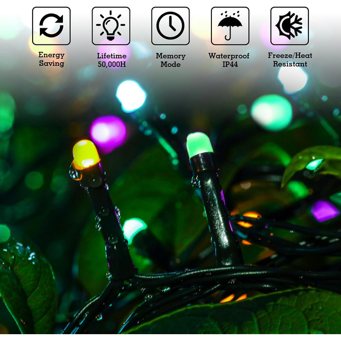 Світлодіодна гірлянда Quntis 100м 1000 LED для вулиці та дому, мережева, IP44, 8 режимів підсвічування (багатоколірна)
