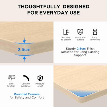 Електричний регульований стіл DeHong 160x80 см, білий/бежевий, офісний стіл з підйомним механізмом, стільниця 25 мм